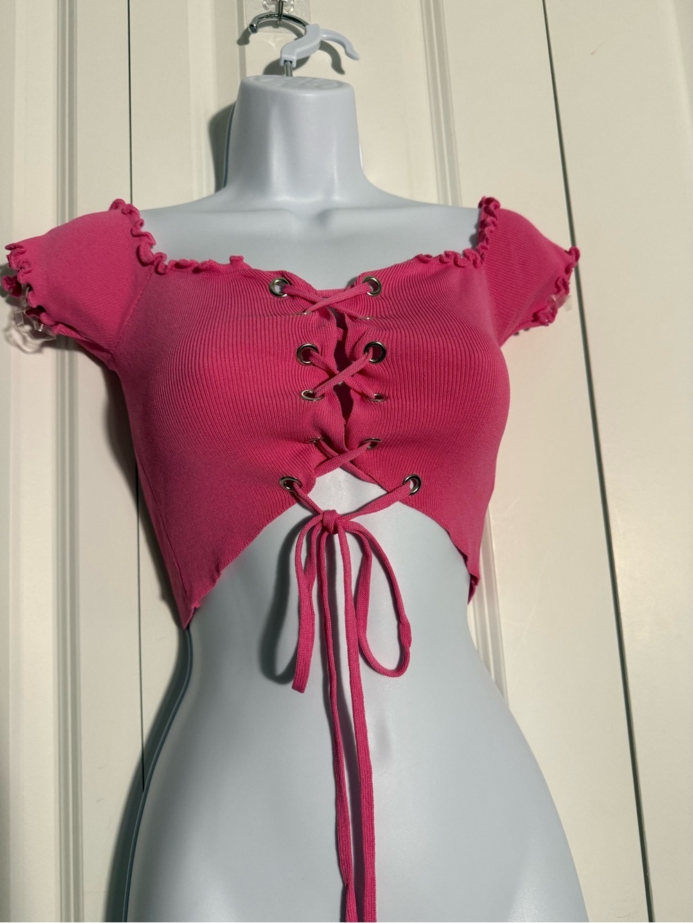 Hot & Delicious Hot Pink Lace-Up Cropped Top